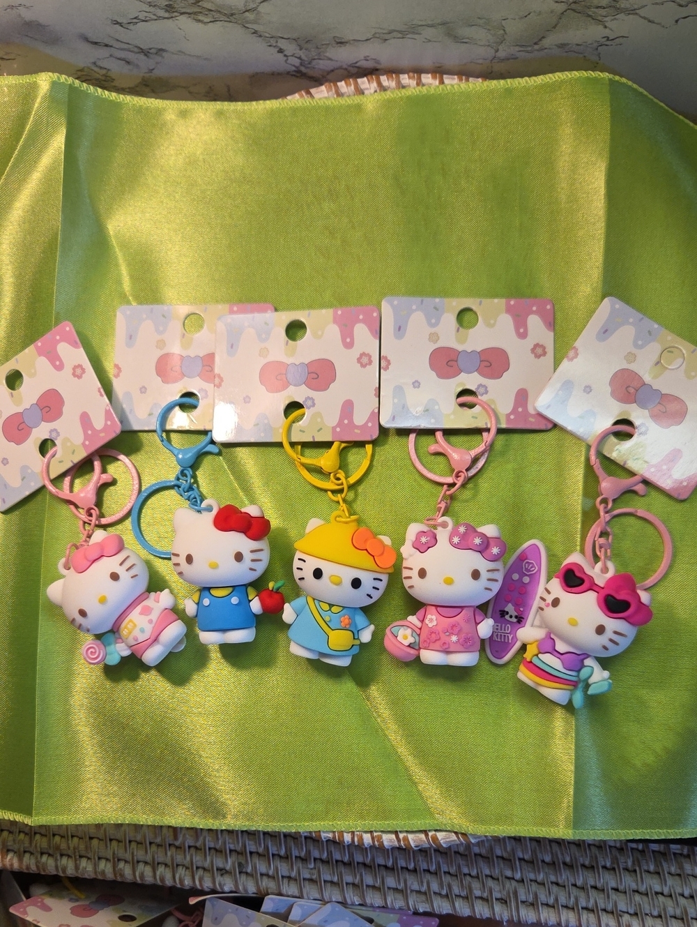 5 For 20 Hello Kitty Keychain Set in White, Pink, Blue, Yellow